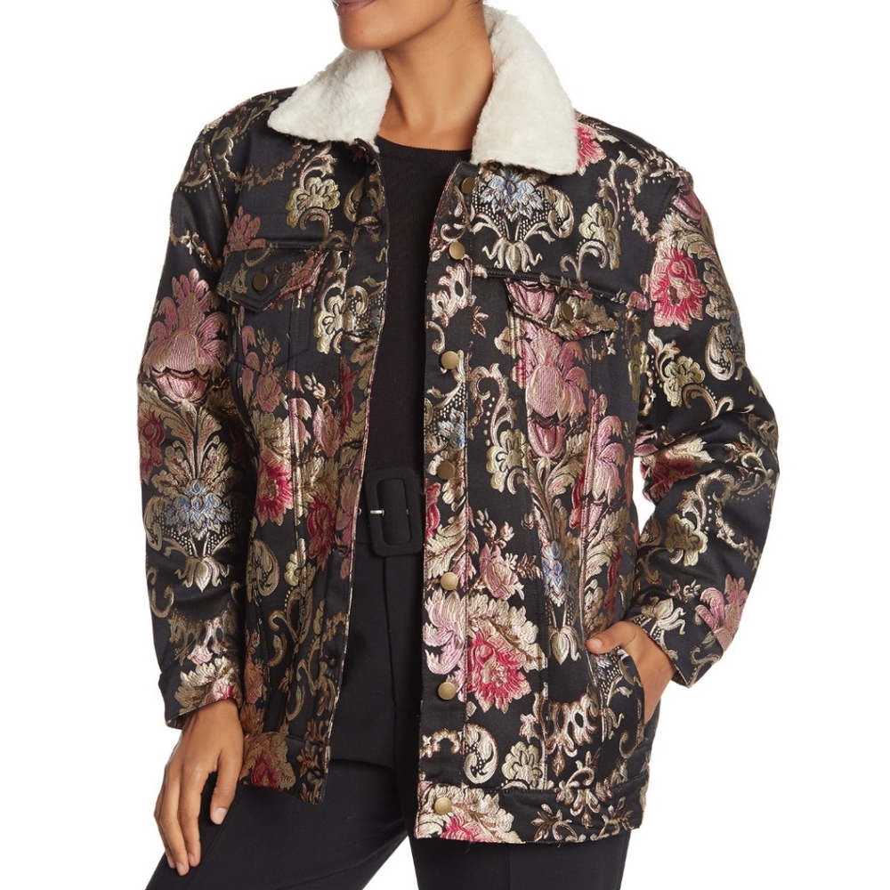 AFRM Metallic Floral Jacquard Cozy Trucker Jacket